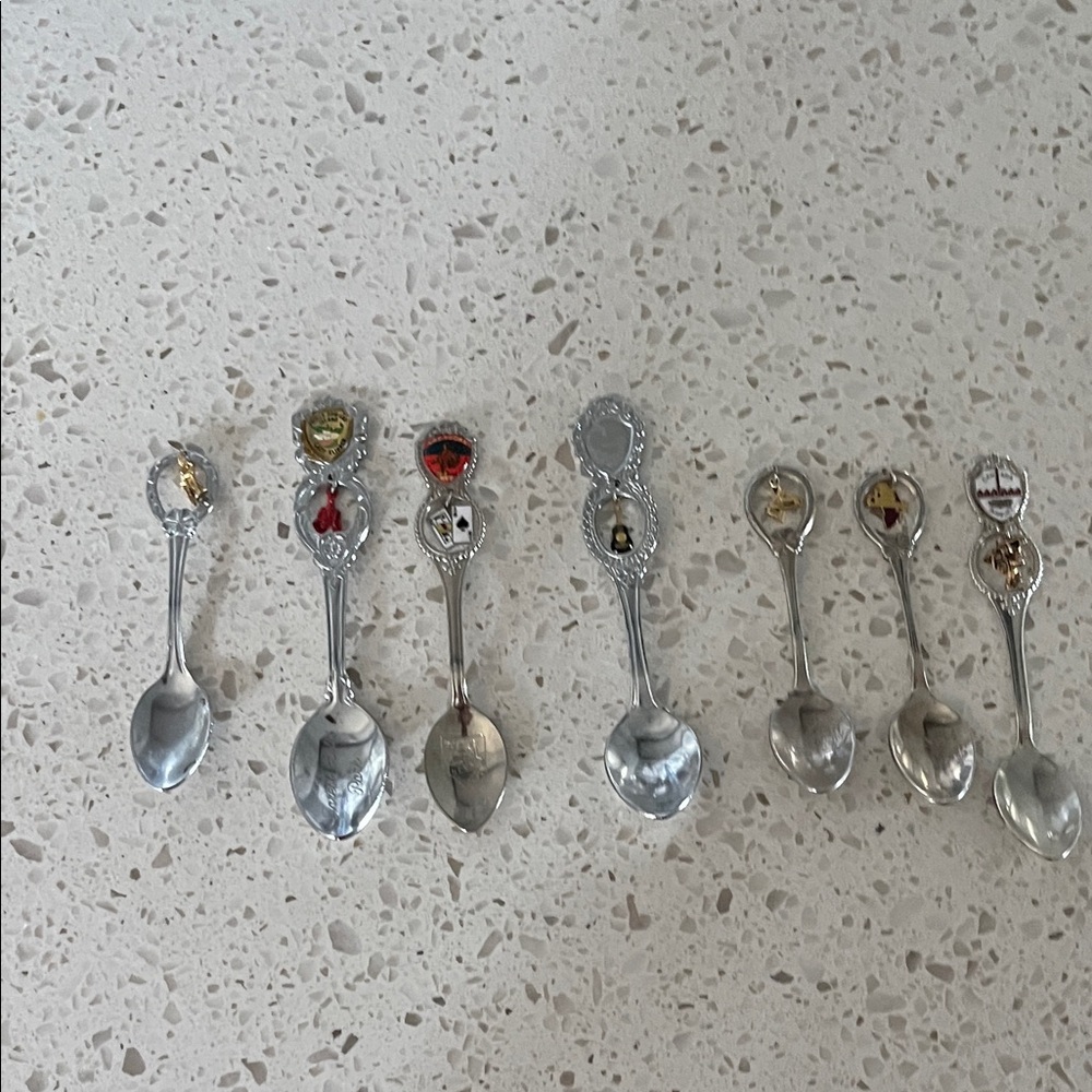 Vin Collectible Decorative Silverplate Souvenir Spoons - Assorted Enamel Shields